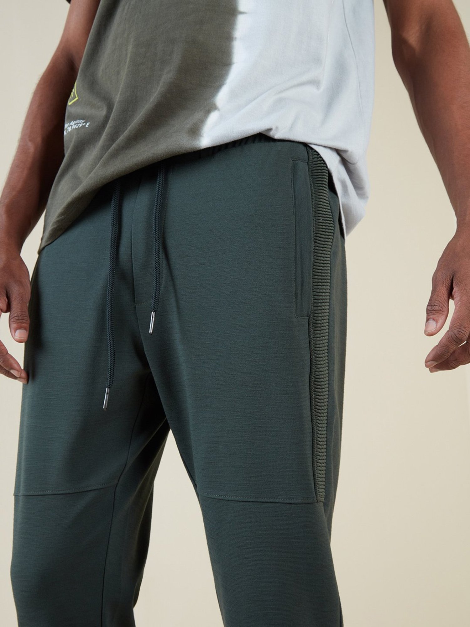Studiofit by Westside Olive Ribbed Texture Slim-Fit Joggers