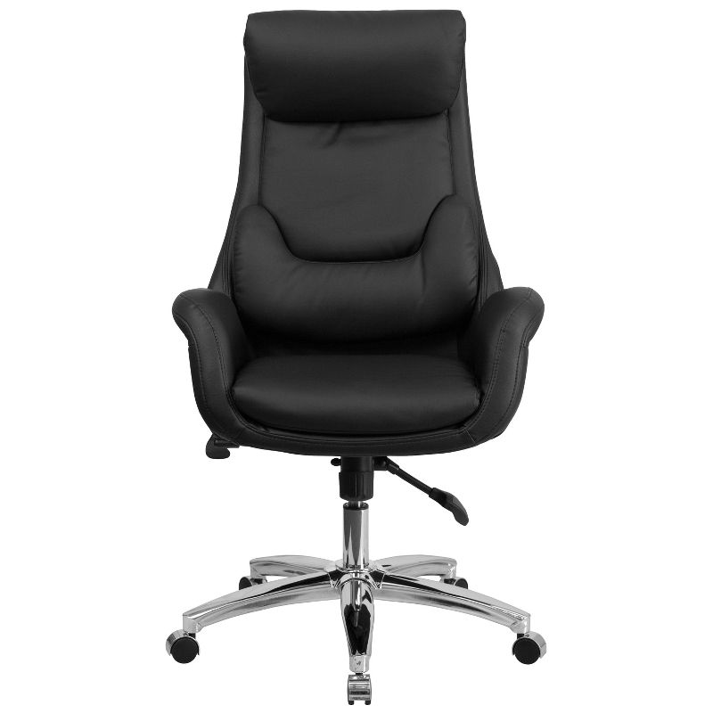 Emma and Oliver High Back Black LeatherSoft Executive Swivel Office Chair with Lumbar Pillow