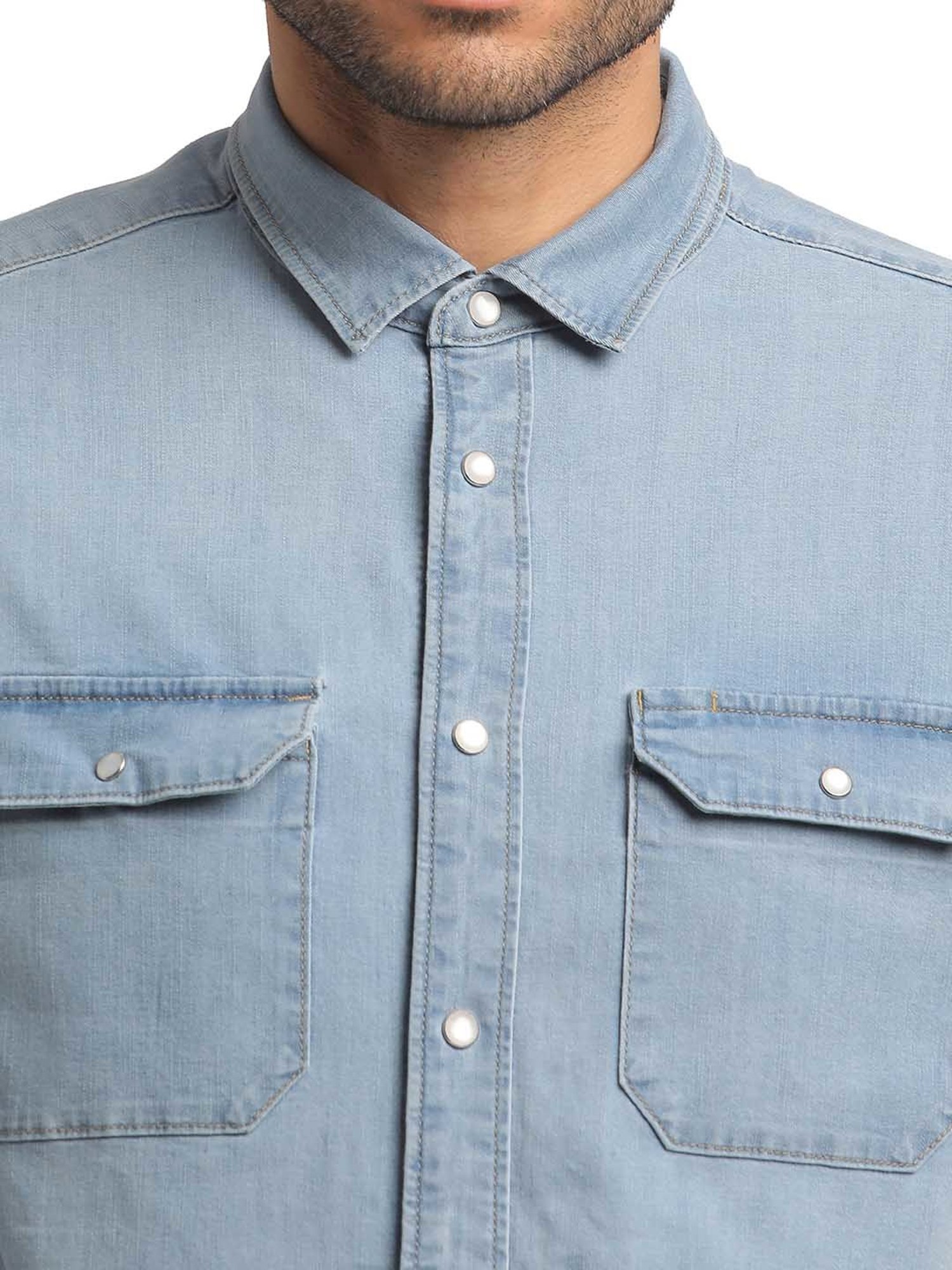 EVERBLUE Light Blue Regular Fit Shirt