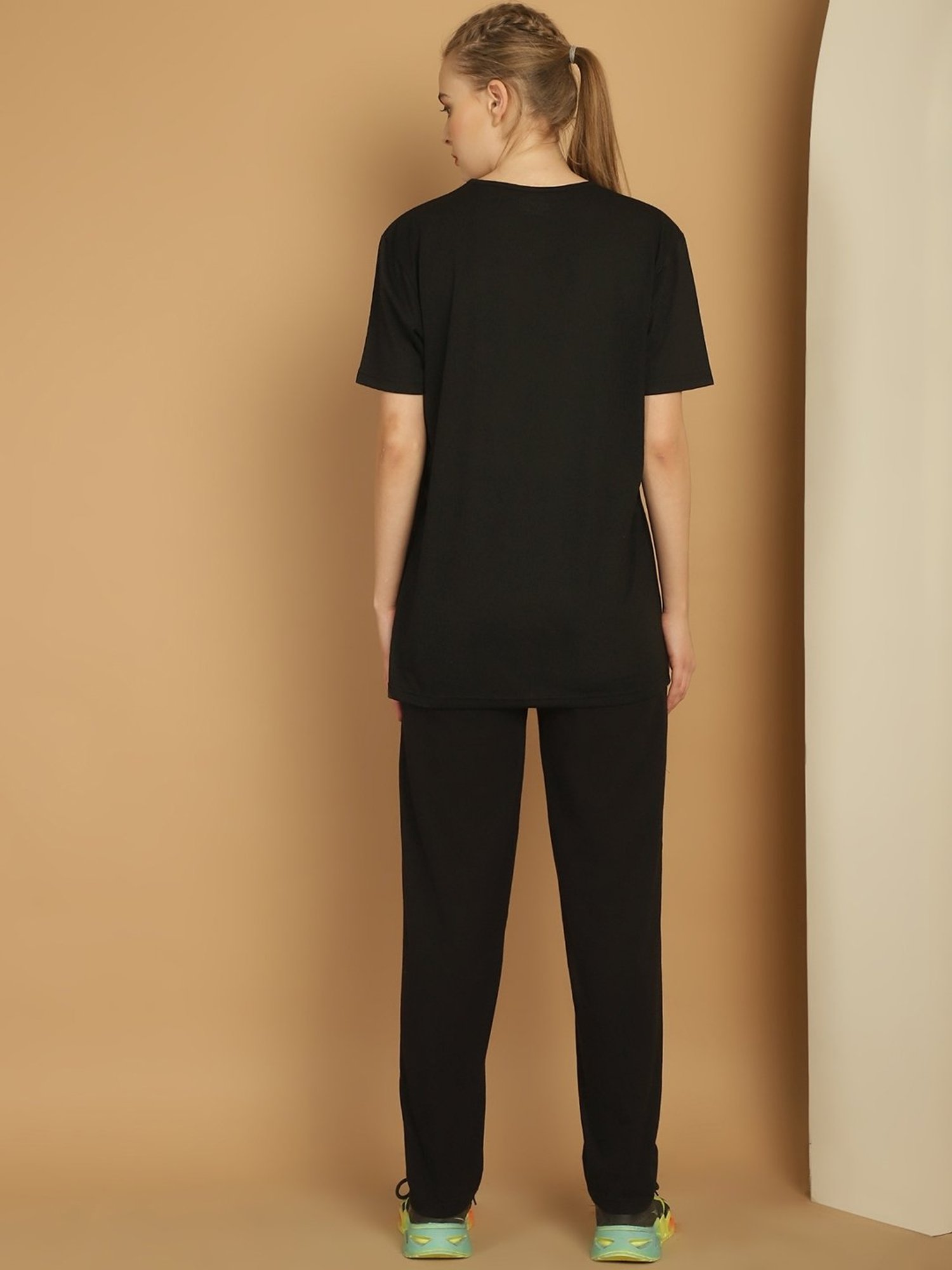 Vimal Jonney Black Cotton Logo Print T-Shirt & Track Pants Set