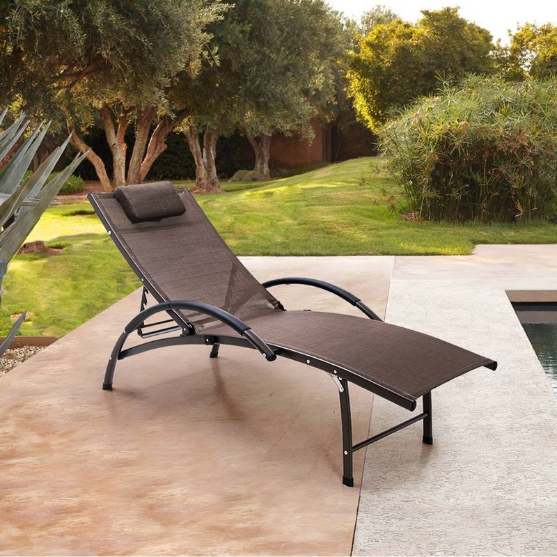 Outdoor Reclining Chaise Lounge Chair with Adjustable Backrest - Brown - Crestlive Products
