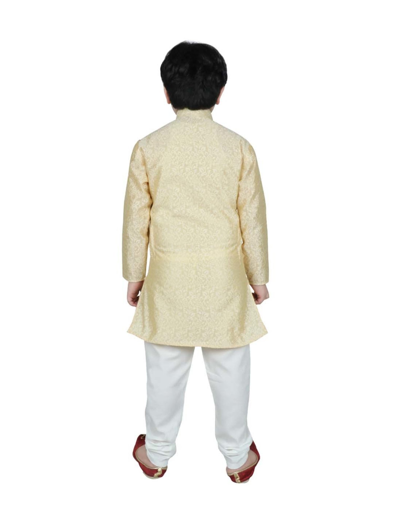 SG Yuvraj Kids Beige & White Self Full Sleeves Kurta Set