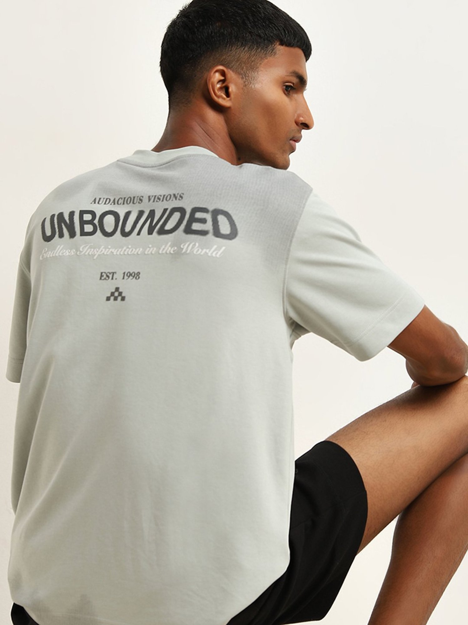 Studiofit by Westside Light Teal Typographic Print Relaxed-Fit T-Shirt