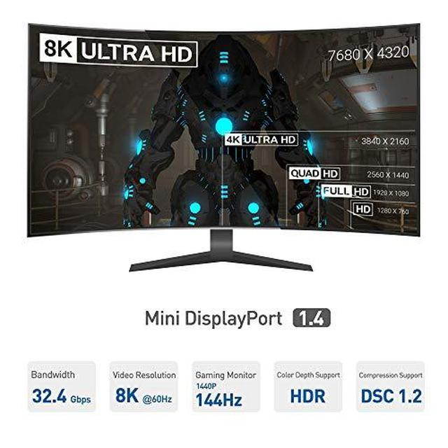 Cable Matters Mini DisplayPort to DisplayPort Cable (DisplayPort to Mini DisplayPort 1.4 Cable) with 8K 60Hz Video Resolution and HDR in Black 6 Feet - Thunderbolt and Thunderbolt 2 Port Compatible