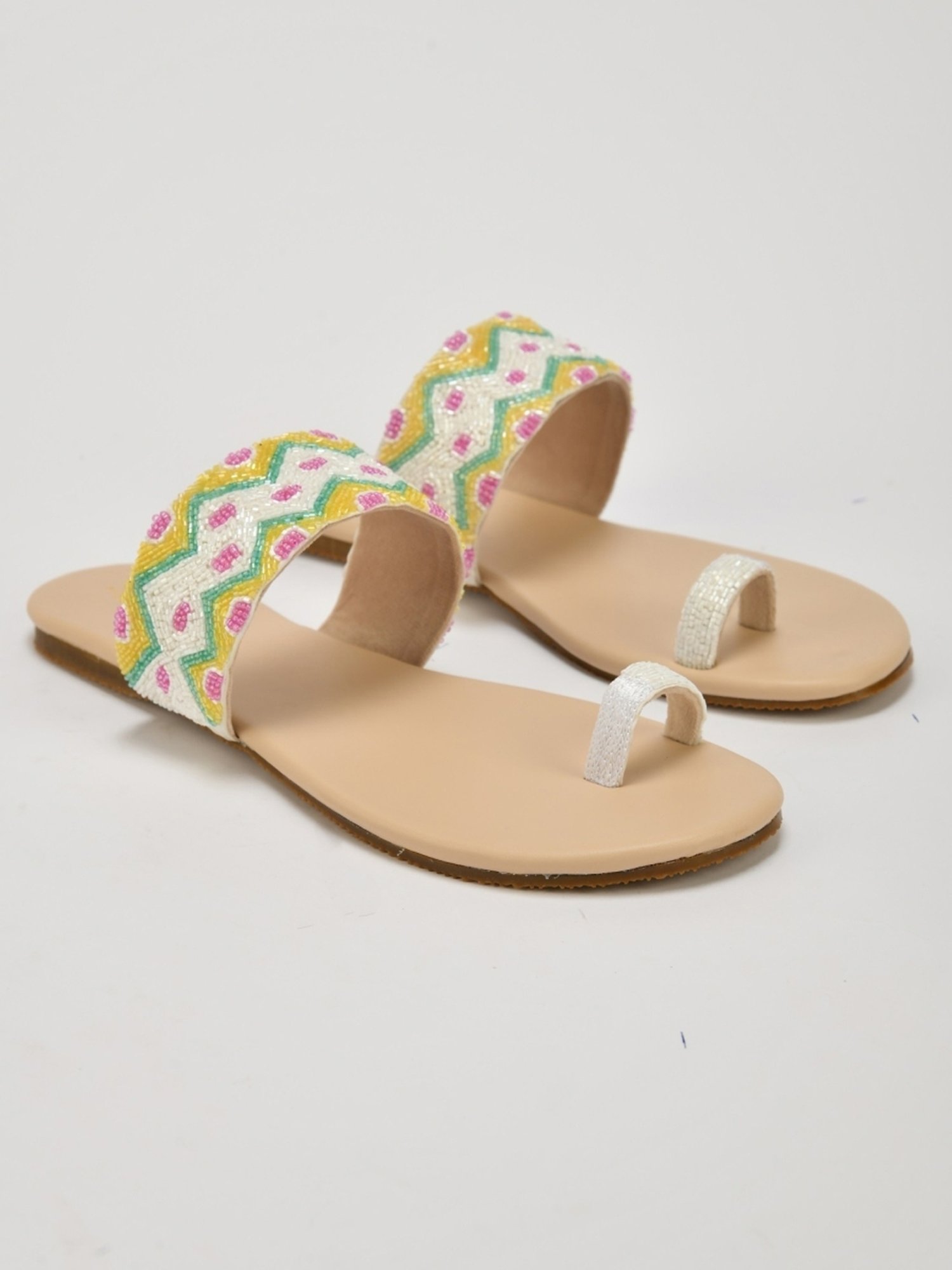 The White Pole Women's Beige Toe Ring Sandals