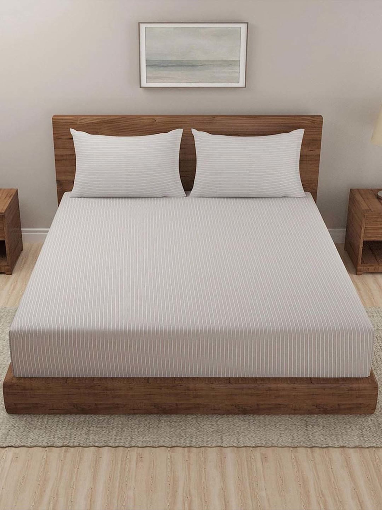 Fabindia Home Nile Taupe Cotton 92 TC Double Bedsheet with 2 Pillow Covers