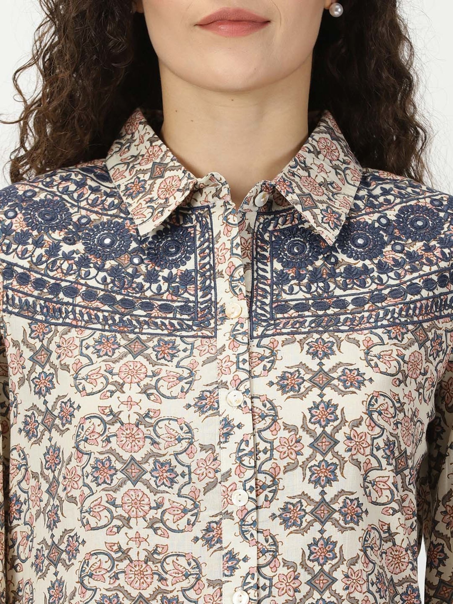 Saffron Threads Cream Printed Ethnic Dresses