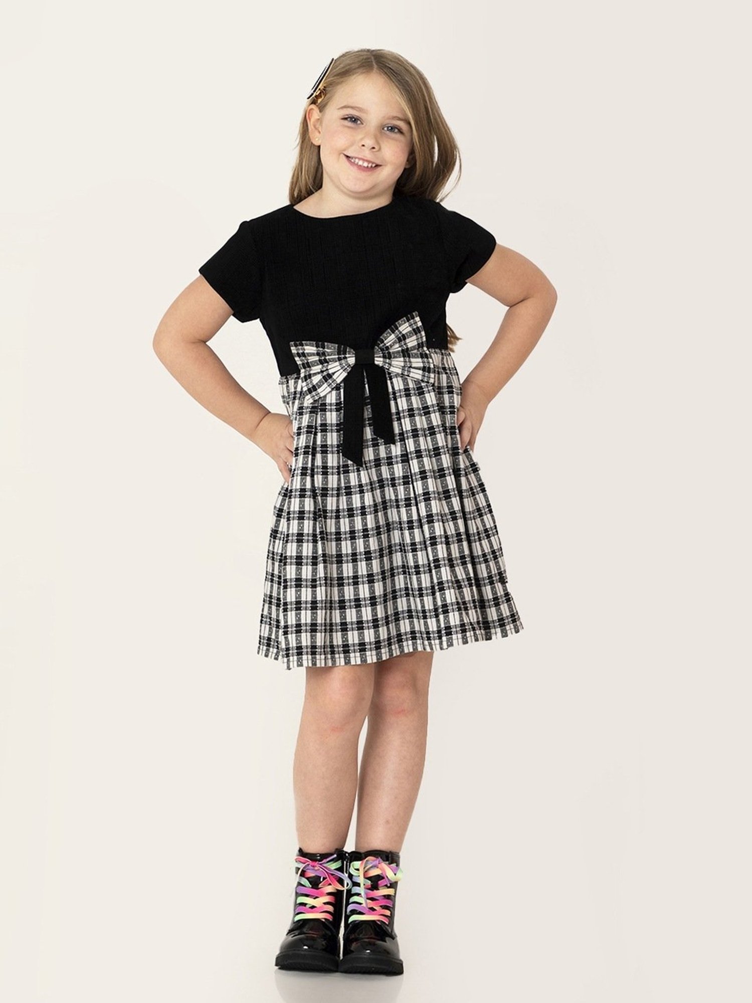Cherry Crumble By Nitt Hyman Kids Black Cotton Textured Dress