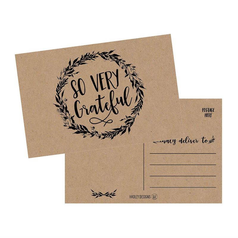 50 4x6 Rustic Kraft Thank You Postcards Bulk, Cute Matte Floral Thank You Note Card Stationery Set For Wedding, Bridesmaid, Bridal or Baby Shower, Teachers, Appreciation, Religious, Business, Holidays