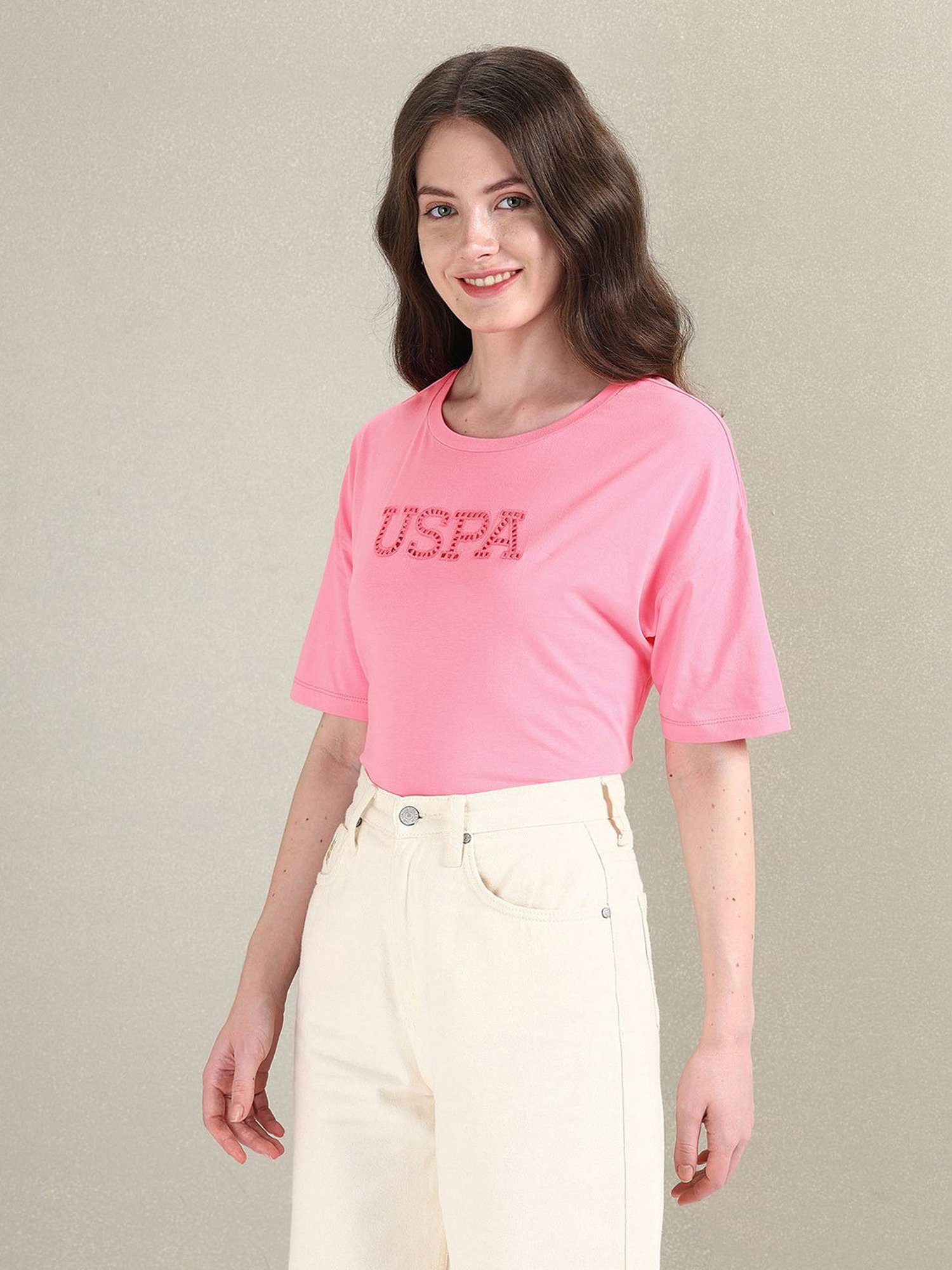 U.S. Polo Assn. Pink Cotton Logo Print T-Shirt