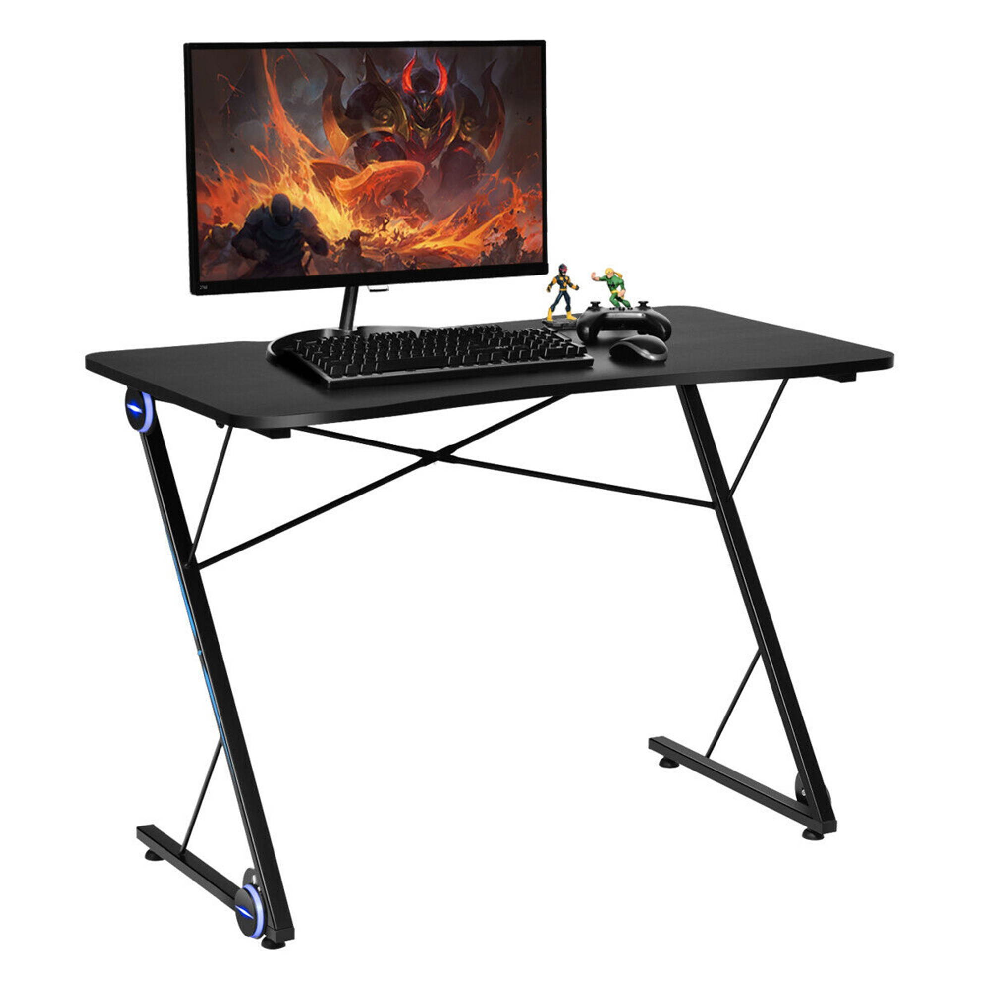Classic 43.5 inch Gaming Desk Z Shape Office PC Computer Desk Gamer Tables w/ LED Lights