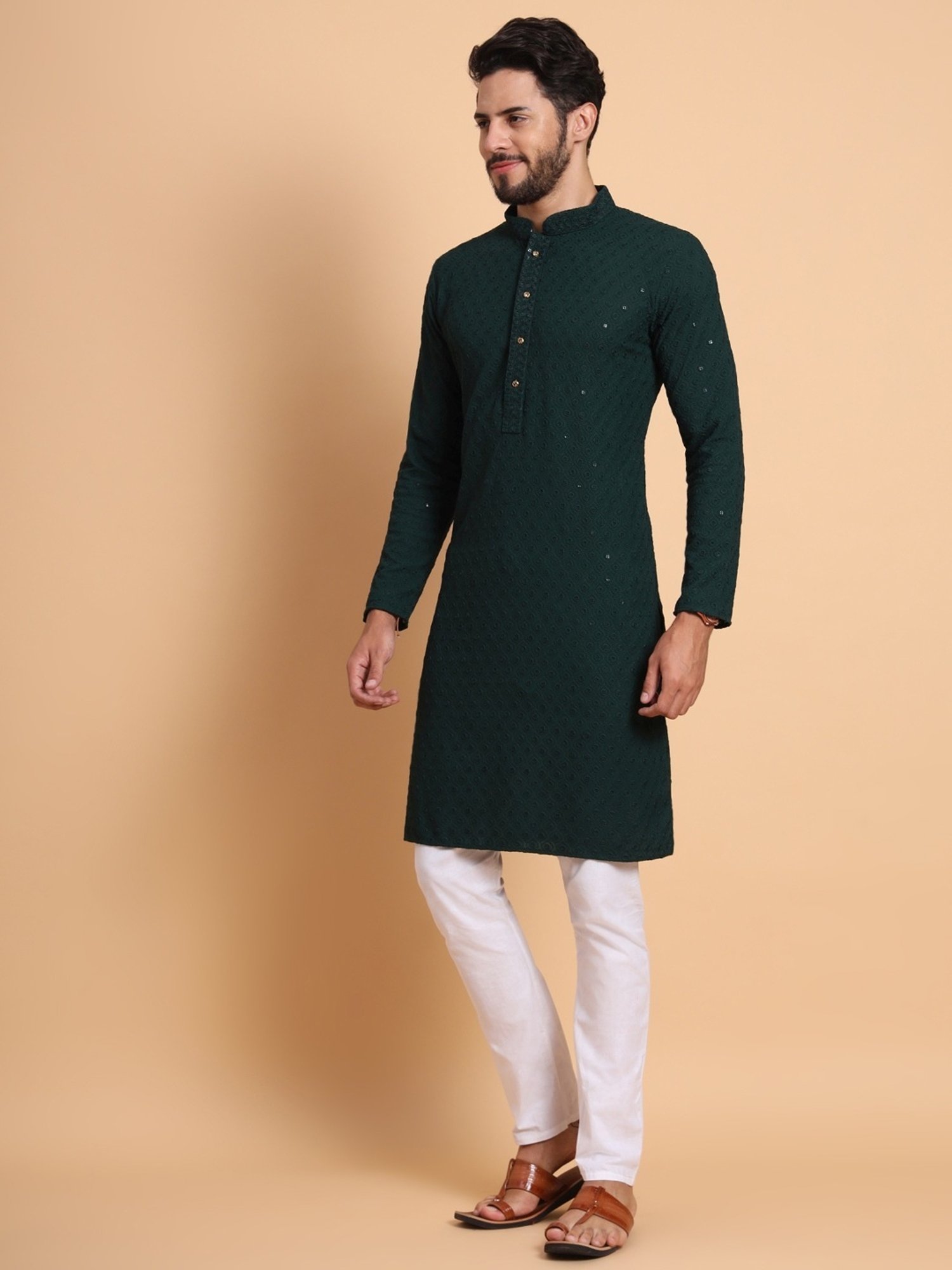SWAGG INDIA Forest Green Regular Fit Embroidered Kurta