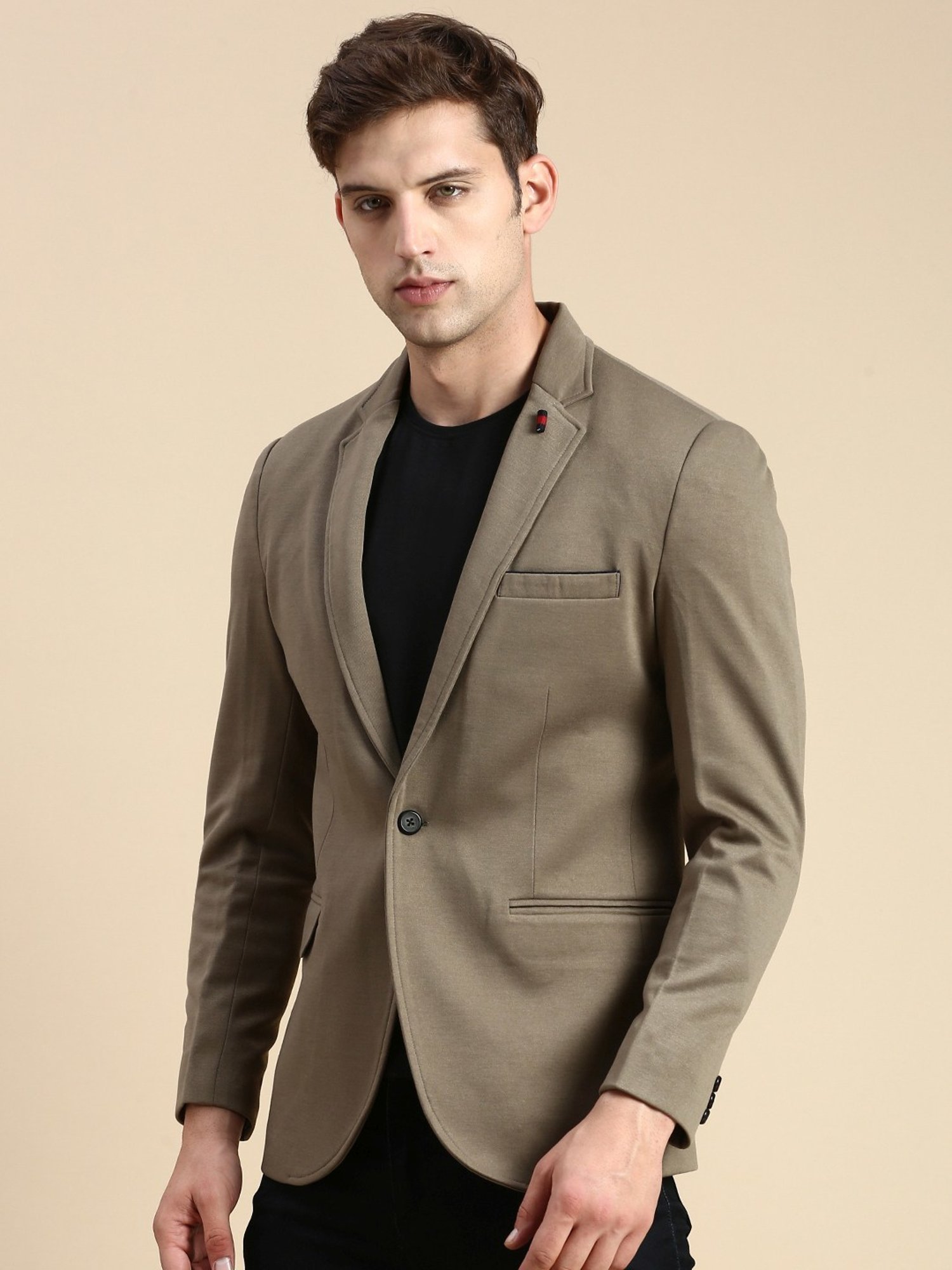 SHOWOFF Olive Cotton Slim Fit Blazer