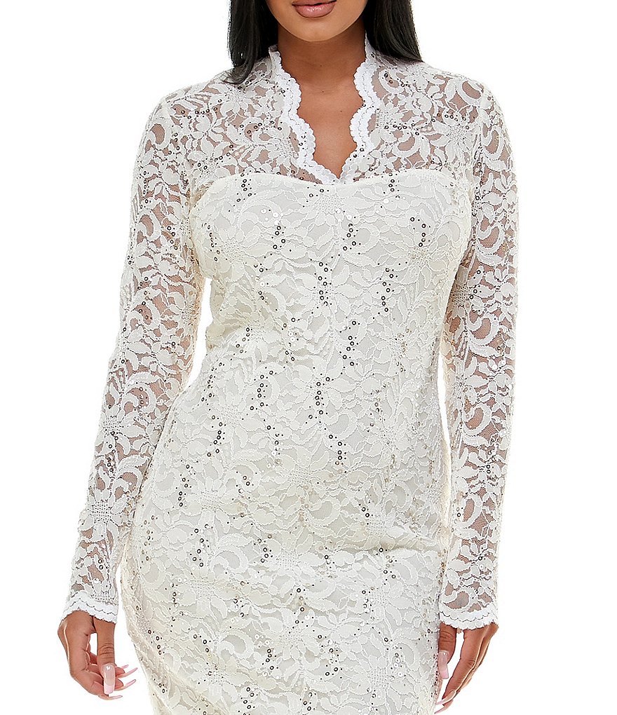 Marina Long Sleeve Floral Stretch Lace Sheath Dress