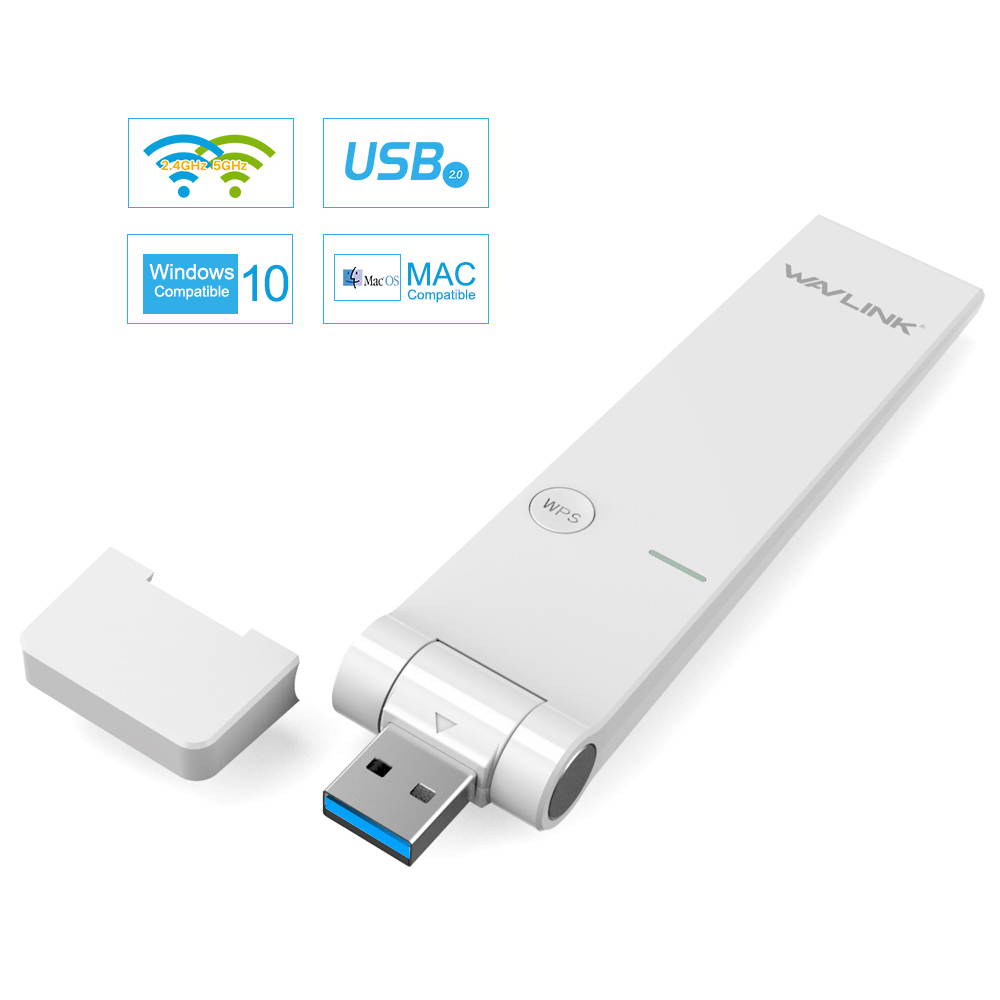 Wavlink AC600 USB Wifi Adapter, 600Mbps Dual Band Wireless Adapter, 802.11ac, High Gain 3dbi Antenna Network Adapter, 2.4G/150Mbps + 5G/433Mbps For PC, Windows XP/Vista/7/8/8.1/10 (32/64bits) MAC OS