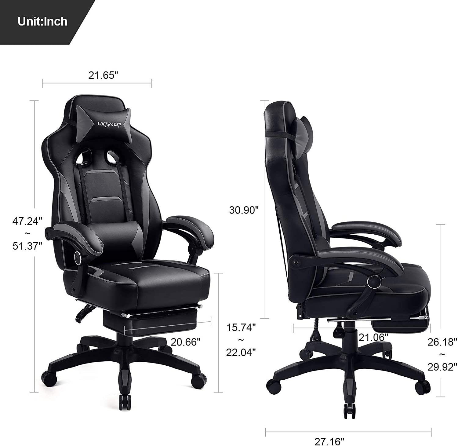 Gaming Chair with Footrest Office Desk Chair Ergonomic Gaming Chair Pu Leather High Back Adjustable Swivel Lumbar Support Racing Style Esports Gamer Chairs Gray