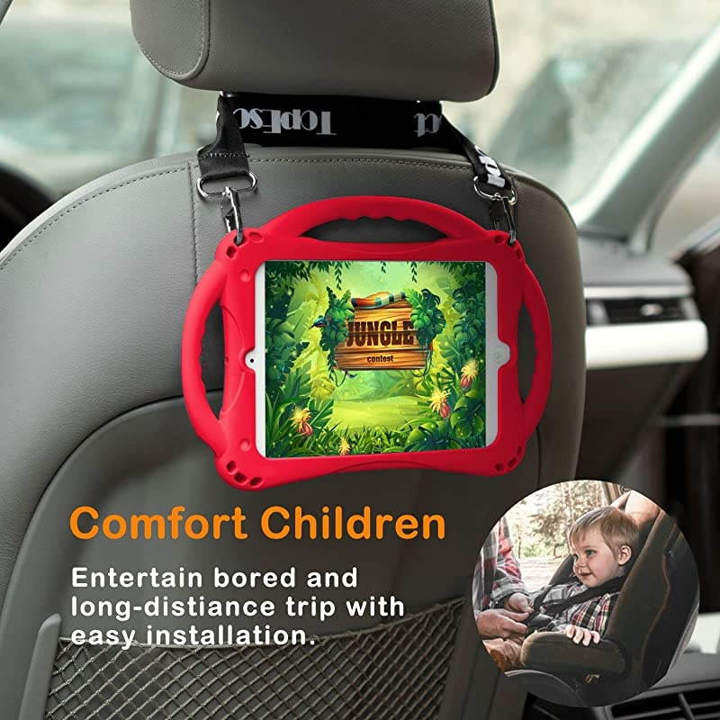 Kids Case for iPad Mini 5 4 3 2 1,Silicone Childproof for All Kinds of iPad Mini, Built-in Handle Stand, Comes with 2-4 Feet Adjustable Strap. (Red)