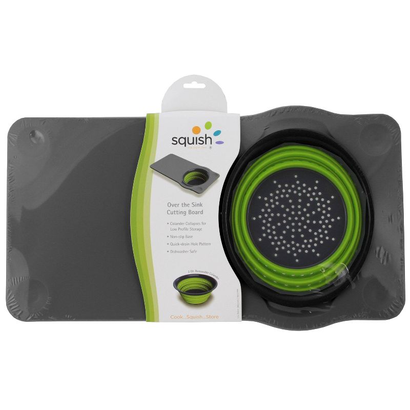Squish Over-The-Sink Cutting Board with Colander Green/Gray