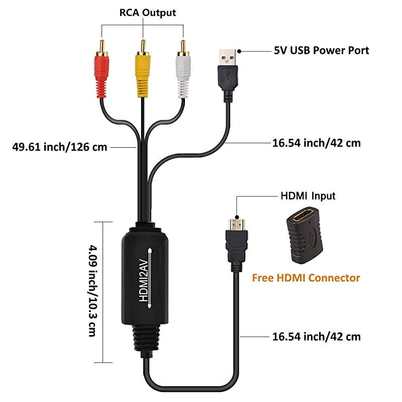 Convert HDMI to RCA Converter,  1080P (Not Support 4K) HDMI to AV Composite Video Audio Converter with HDMI Cord Compatible with Roku Fire Stick Laptop Switch PS4 to Old TV