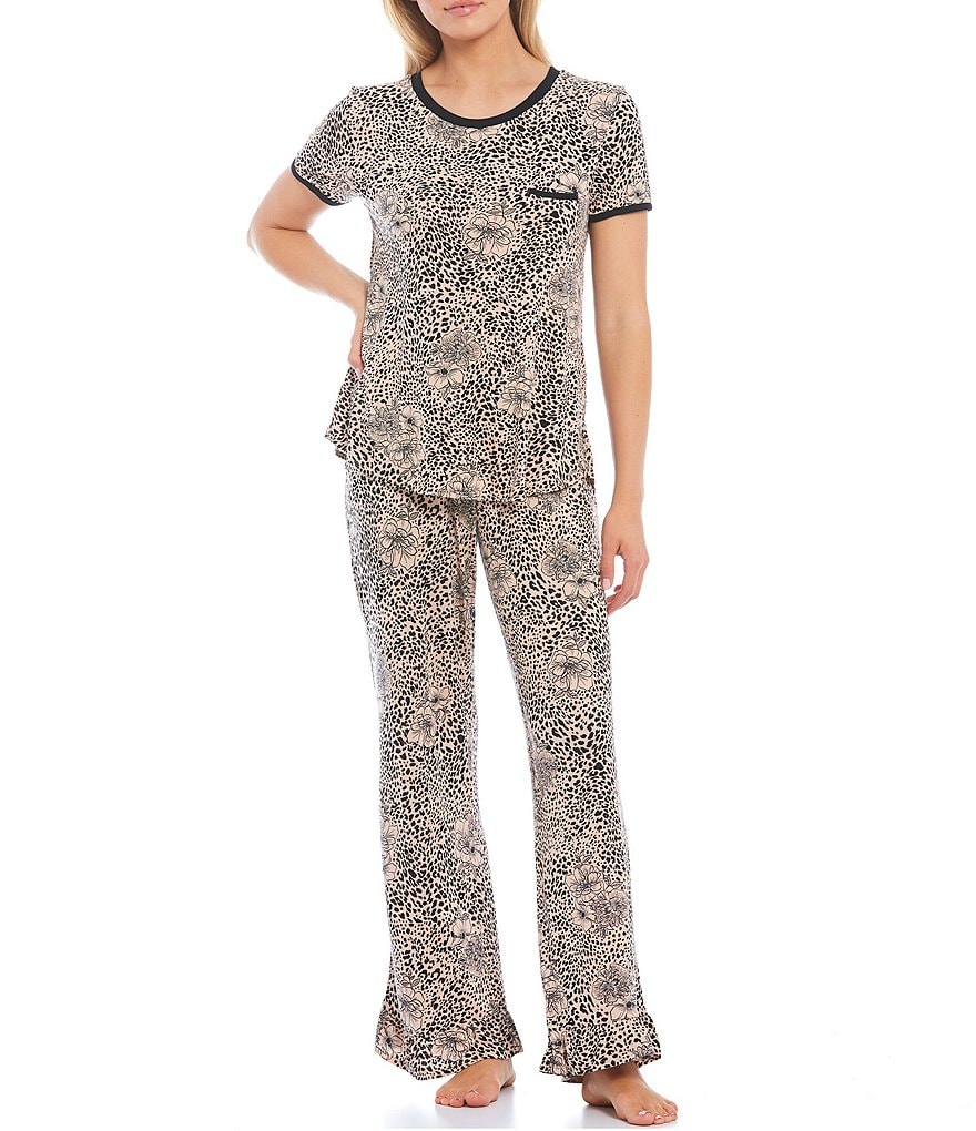 Kensie Animal Print Jersey Knit Round Neck Short Sleeve Coordinating Sleep Top