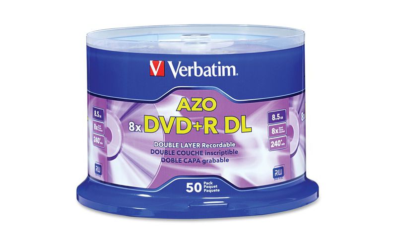 Verbatim DVD+R DL 8.5GB 8X with Branded Surface - 50pk Spindle - 120mm - 4 Hour Maximum Recording Time