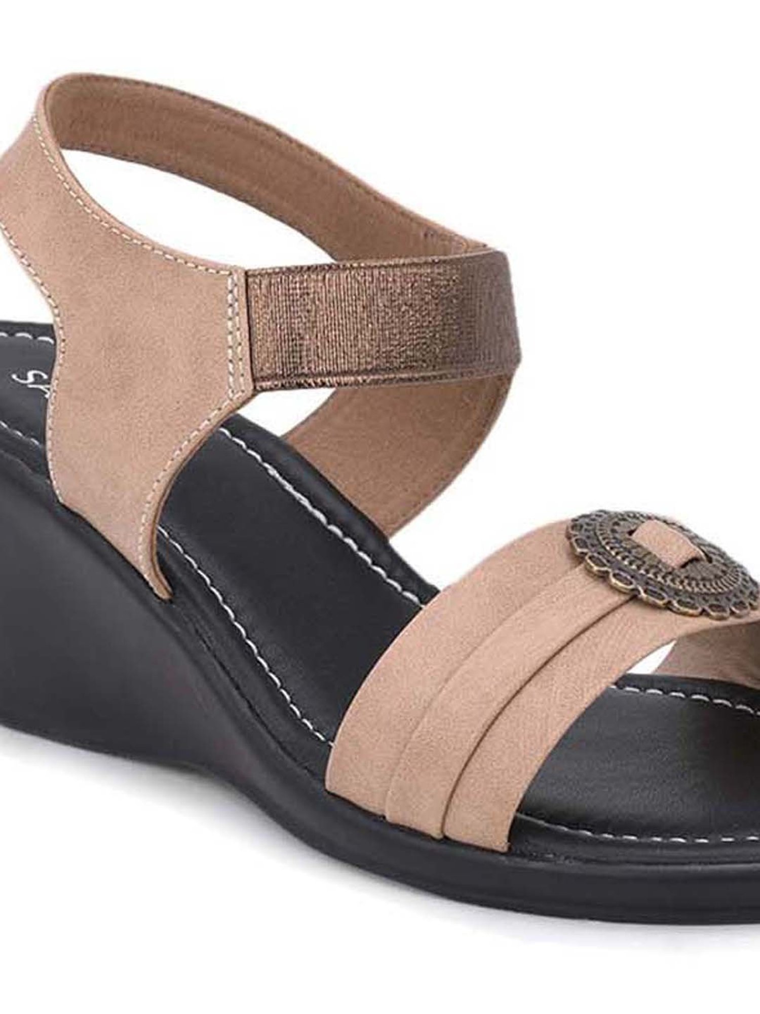 Salario Women's Beige Ankle Strap Wedges