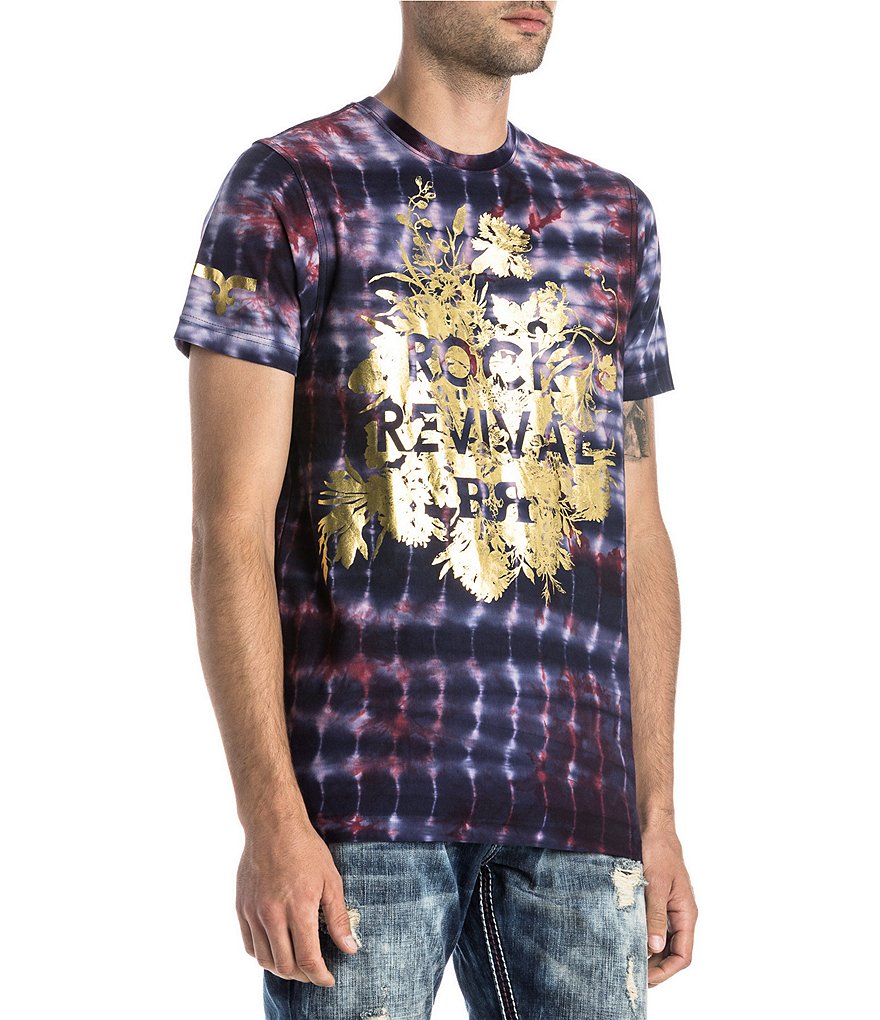 Rock Revival Short-Sleeve Tie-Dye Gold Foil Logo Graphic T-Shirt