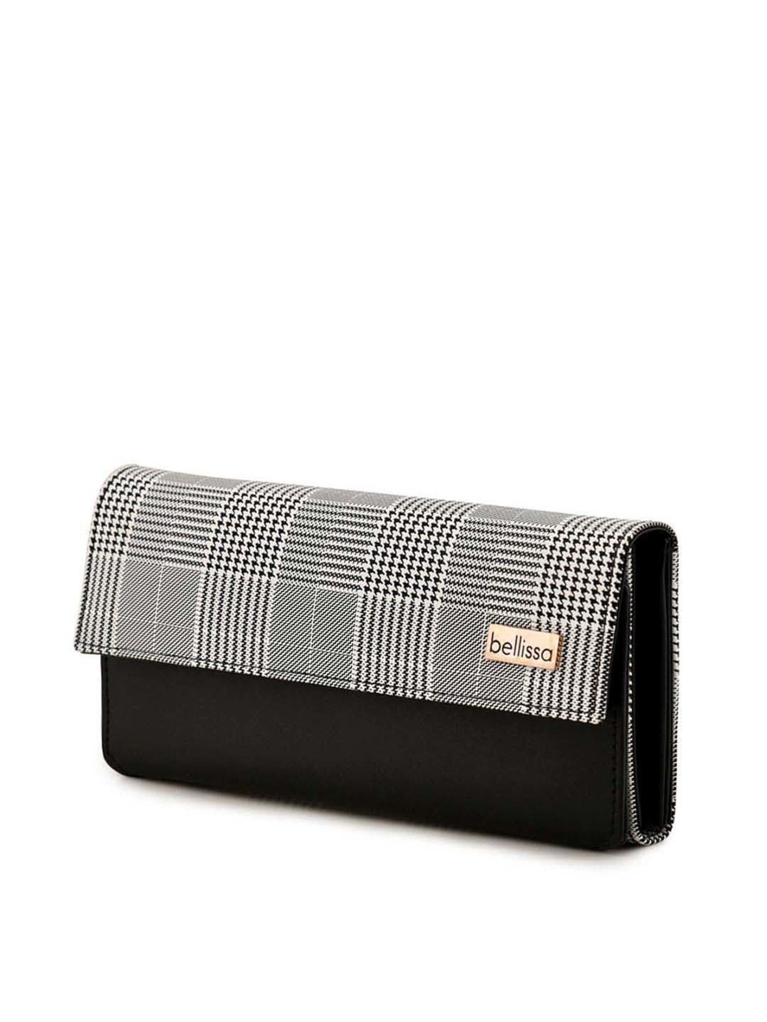 Bellissa Black PU Checks Handbag with Wallet