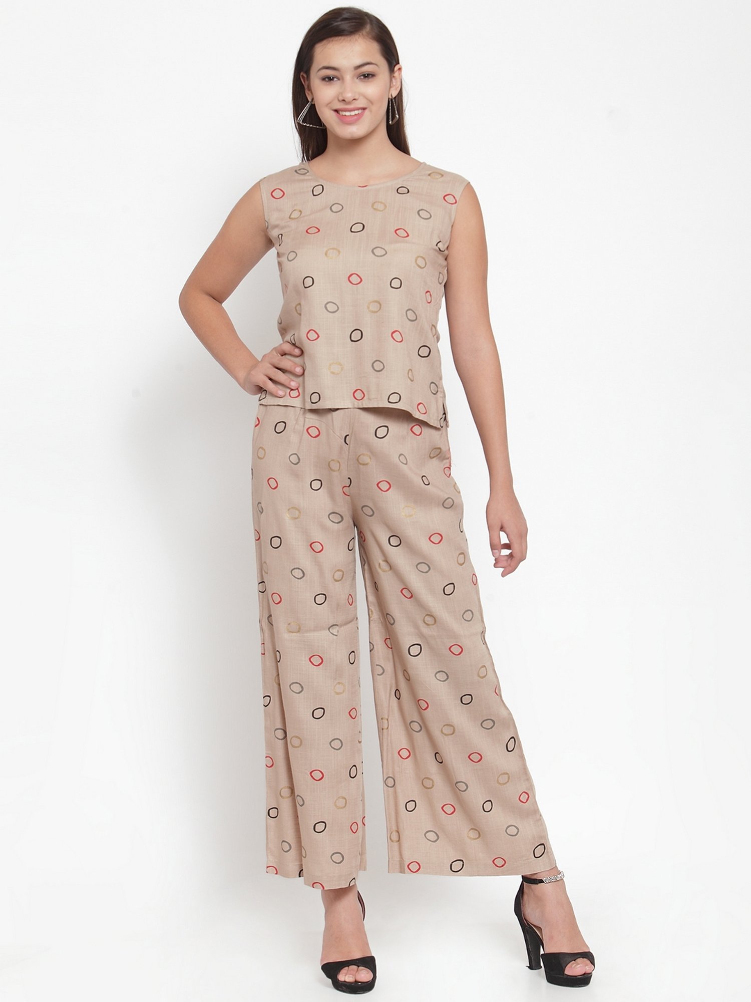 Indibelle Beige Printed Palazzos