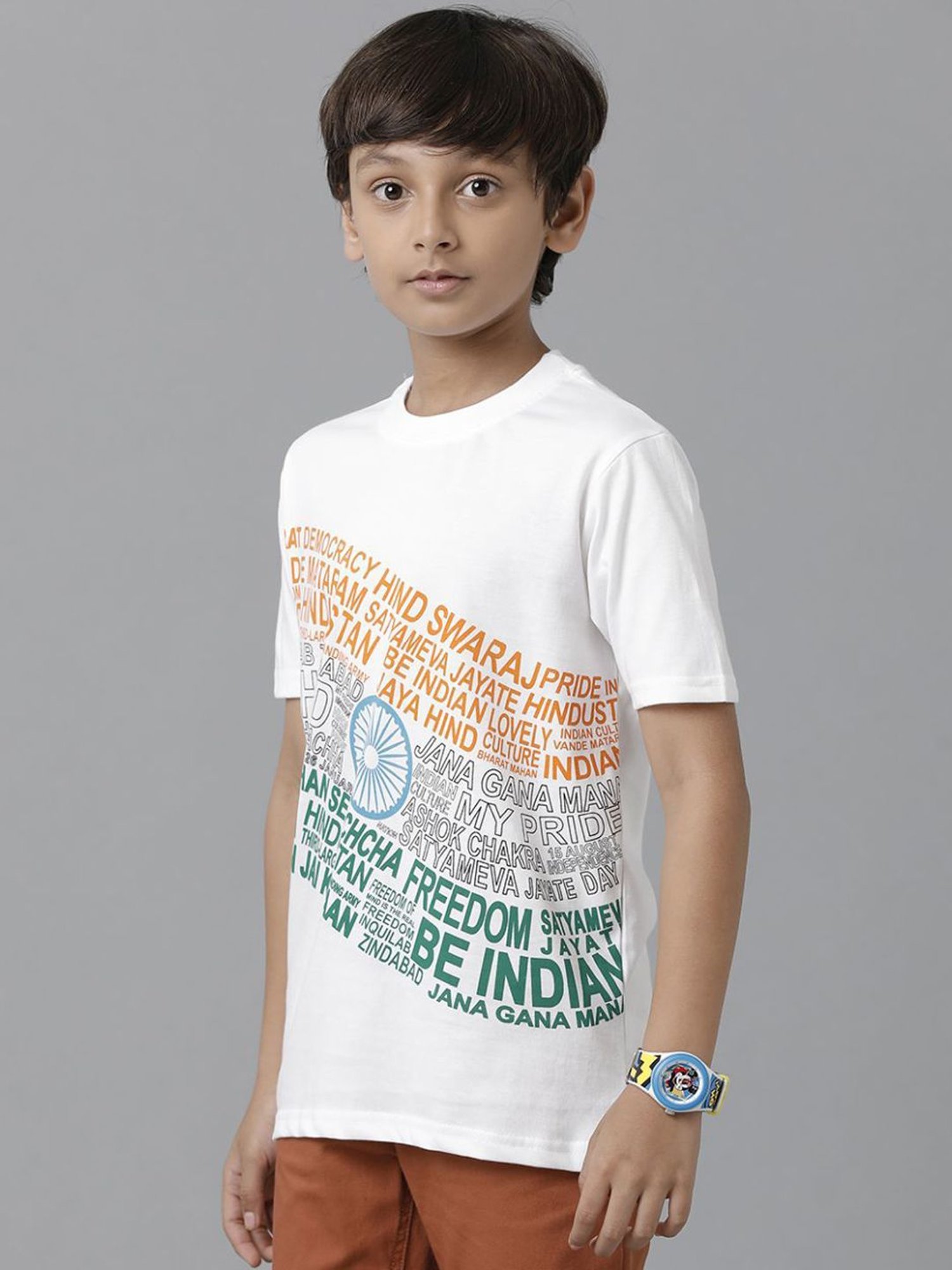 Under Fourteen Only Boys White Cotton Printed T-Shirt