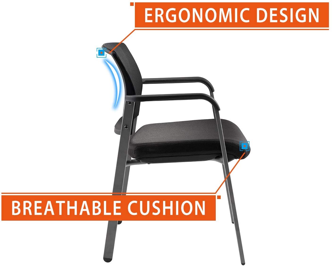 COLAMY Mesh Back Stacking Arm Chairs with Upholstered Fabric Seat and Ergonomic Lumber Support for Office School Church Guest Reception Black