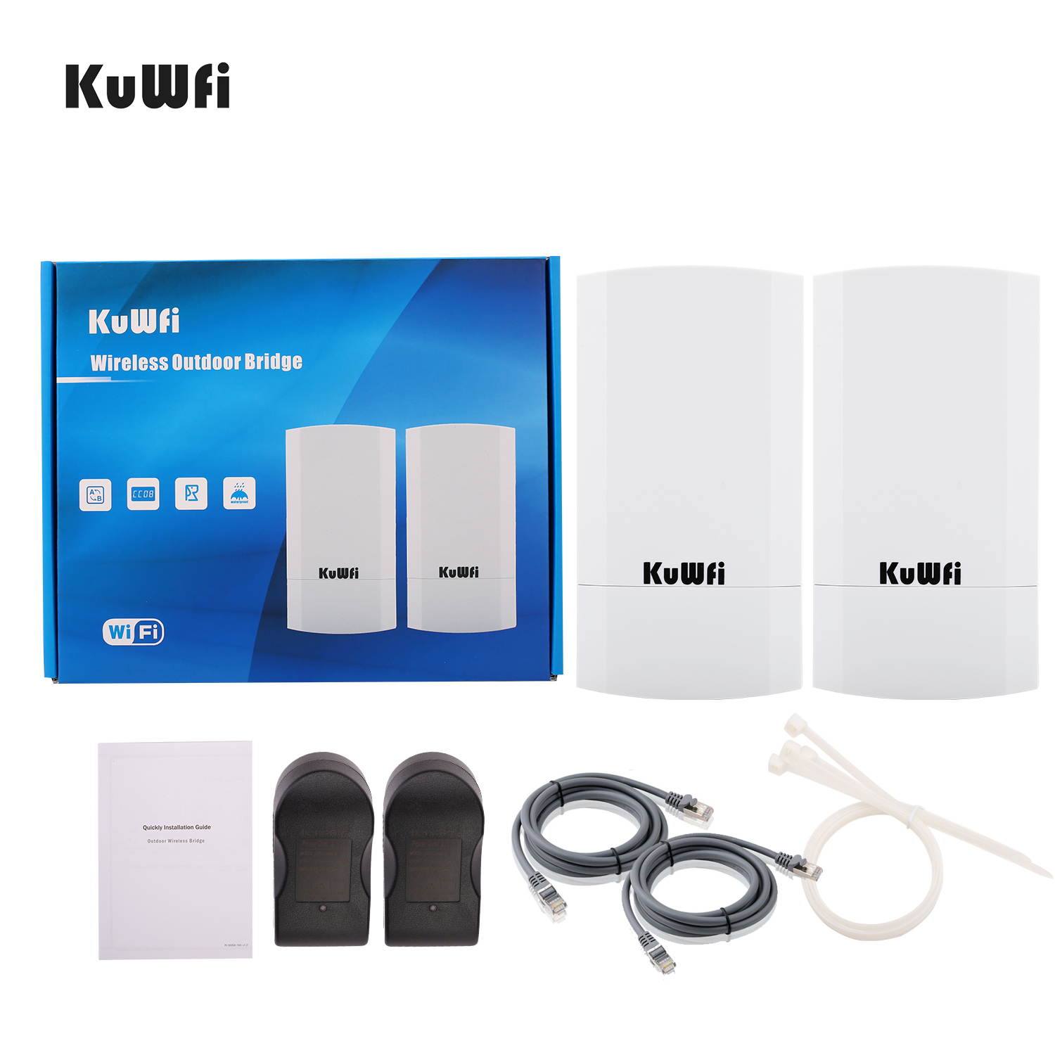 KuWFi Point to Point Wireless Long Range WiFi Bridge 2.4G 300Mbps Access Point Indoor/Outdoor AP CPE Kit for PTP/PTMP (Pre-Program WDS)
