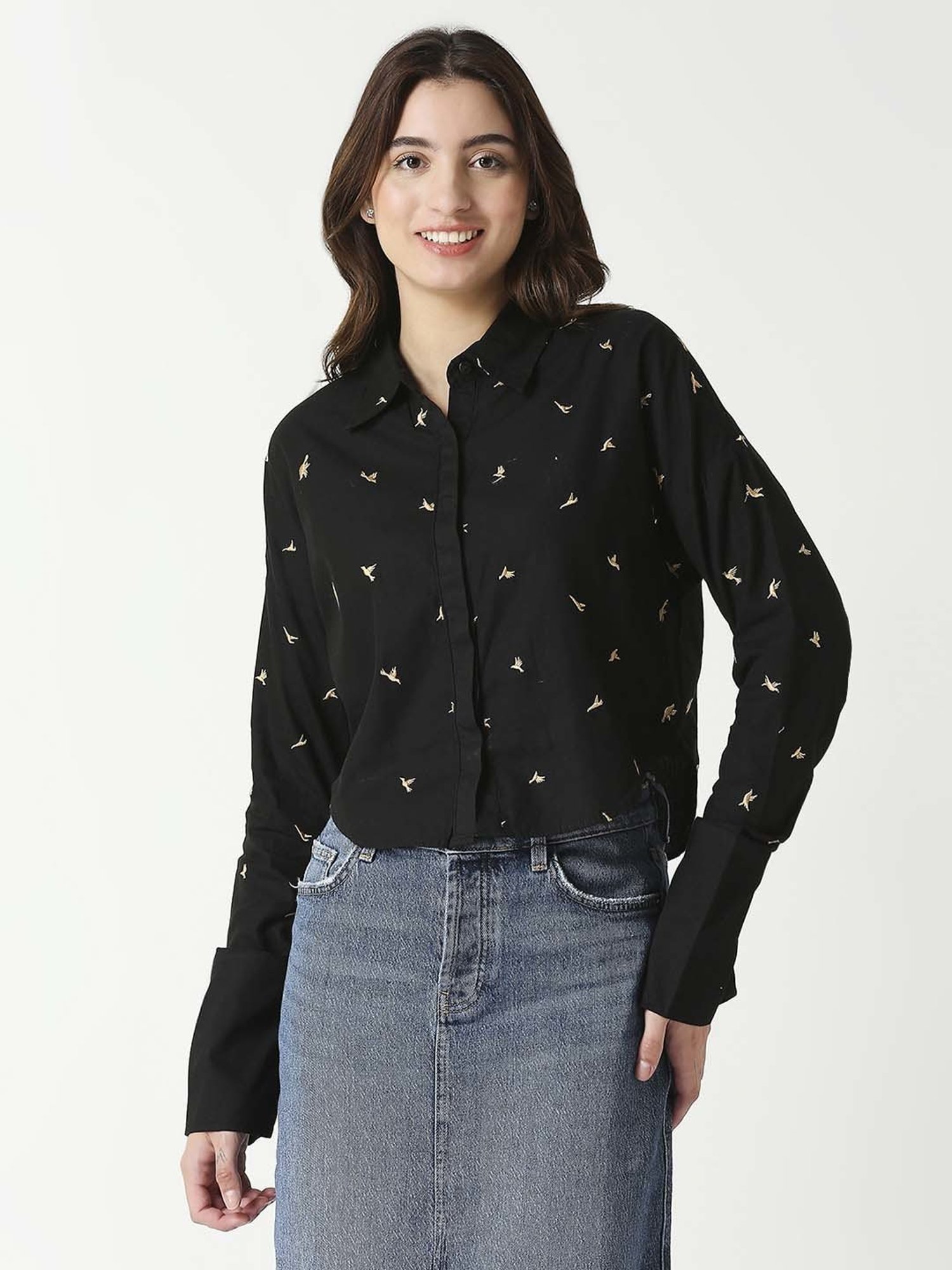 Remanika Black Cotton Embroidered Shirt