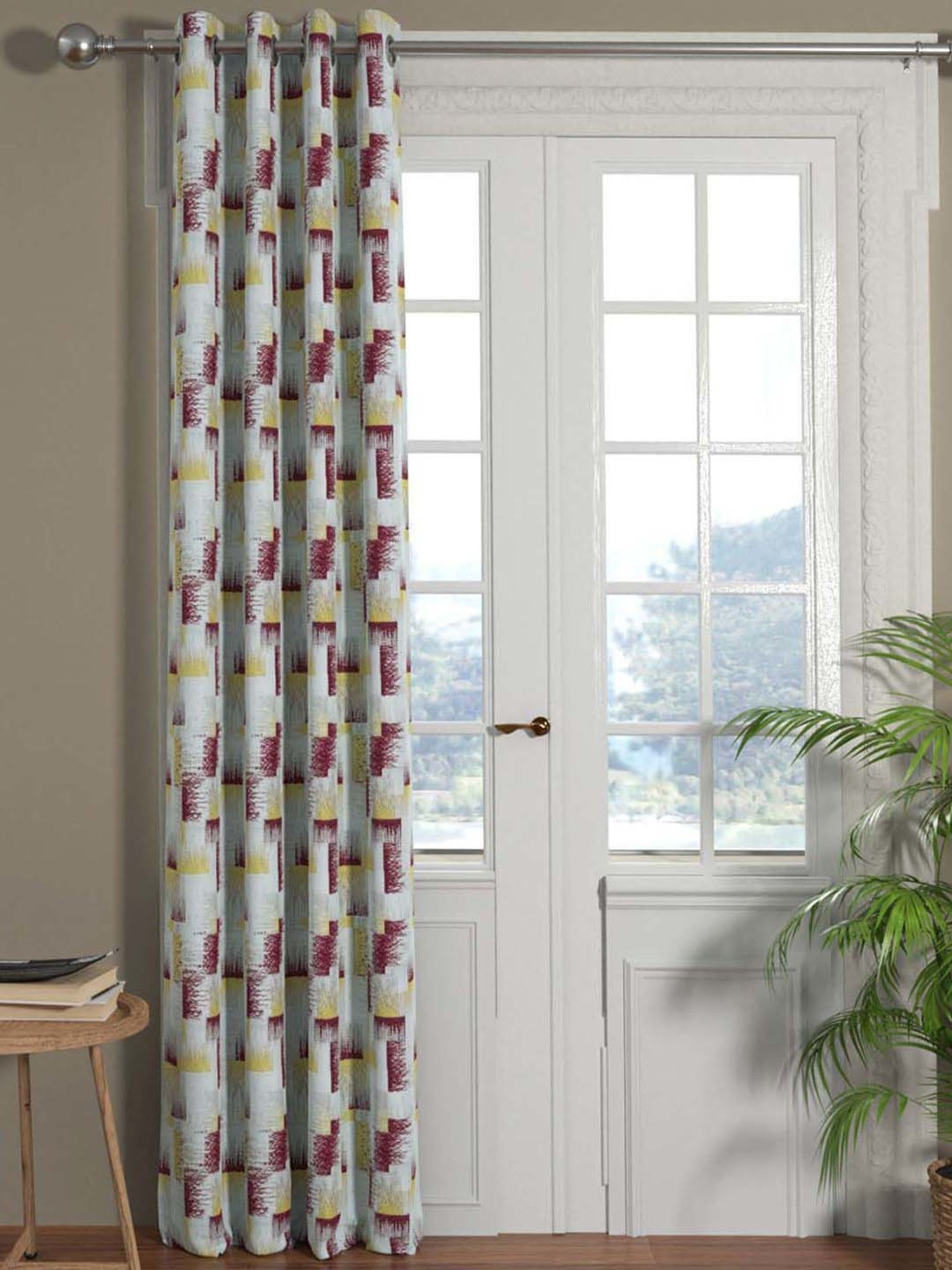 Bianca EL`PESSO Silver & Maroon Faux Silk 7 Ft. Door Curtain