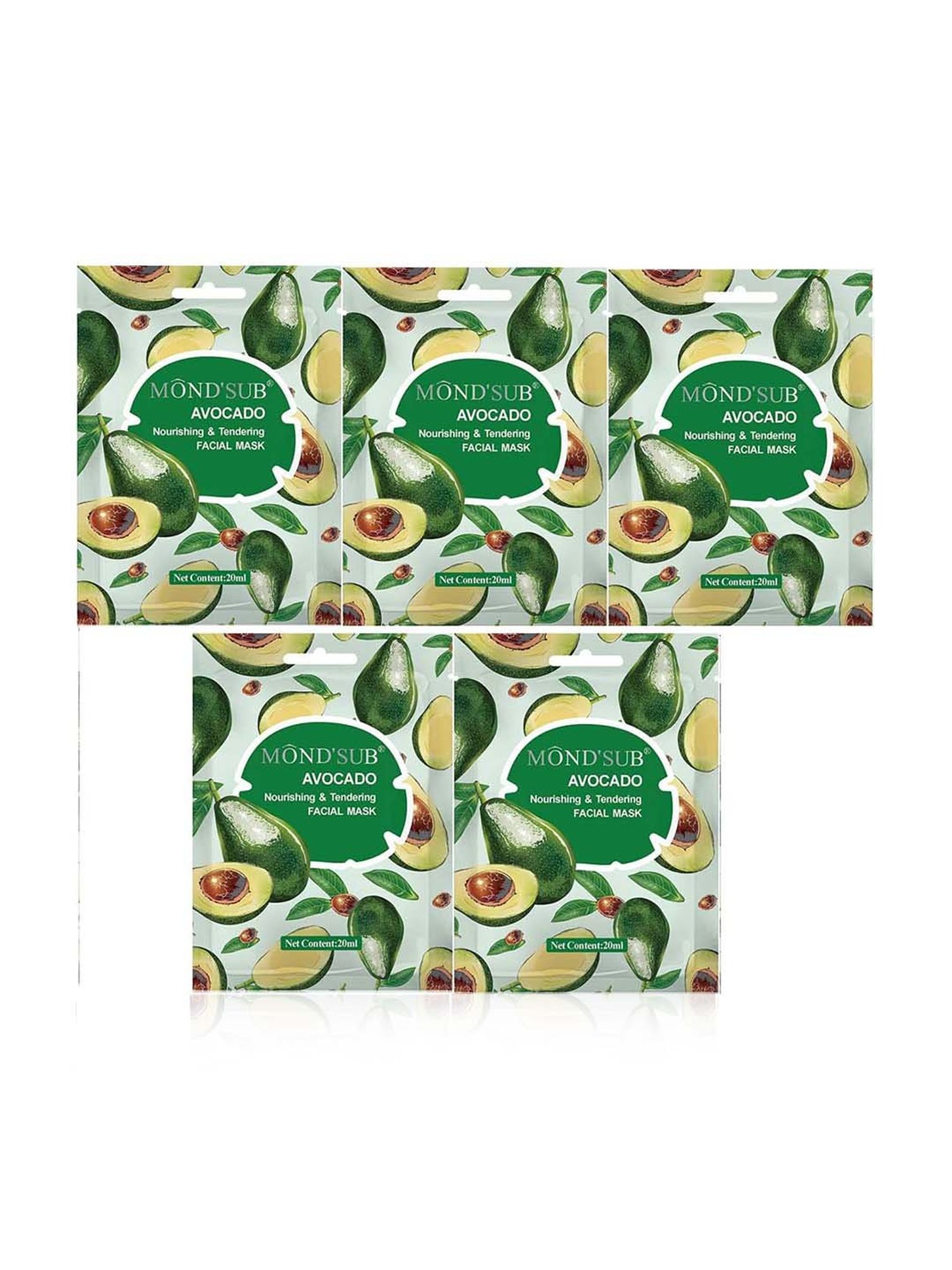 MONDSUB Avocado Nourishing Facial Sheet Masks (Pack of 5) - 20 ml Each