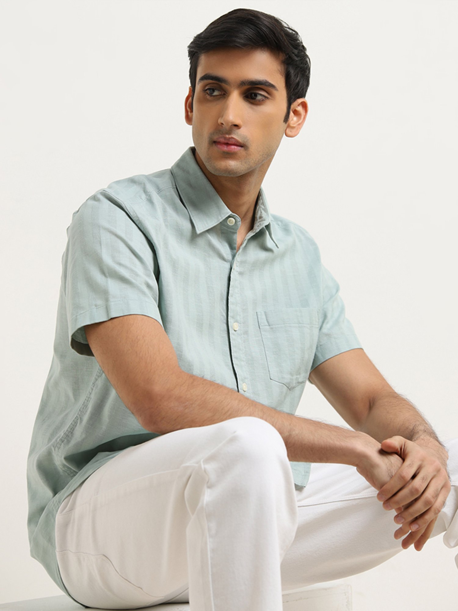 WES Casuals by Westside Sage Striped Relaxed-Fit Cotton Shirt