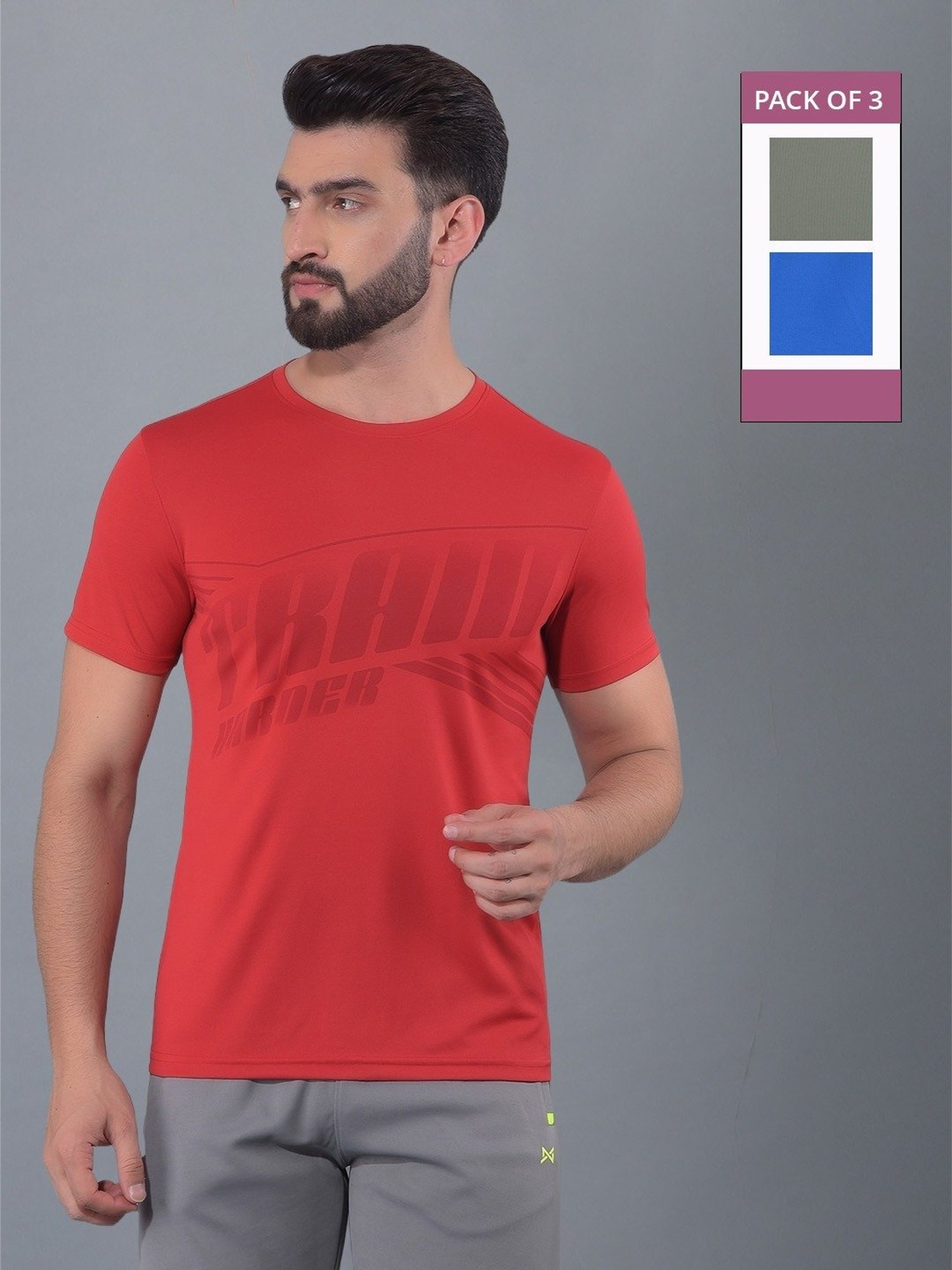 Force NXT Multicolored Regular Fit Printed Sports T-Shirt - Pack Of 3