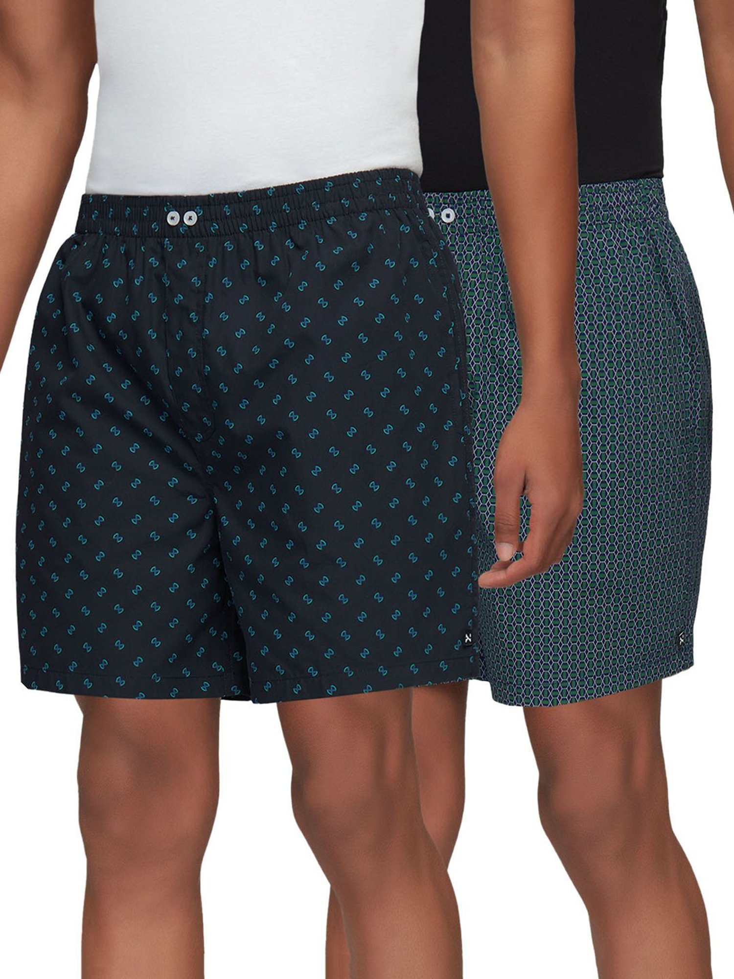 XYXX Navy & Green Printed Boxers - Pack of 2