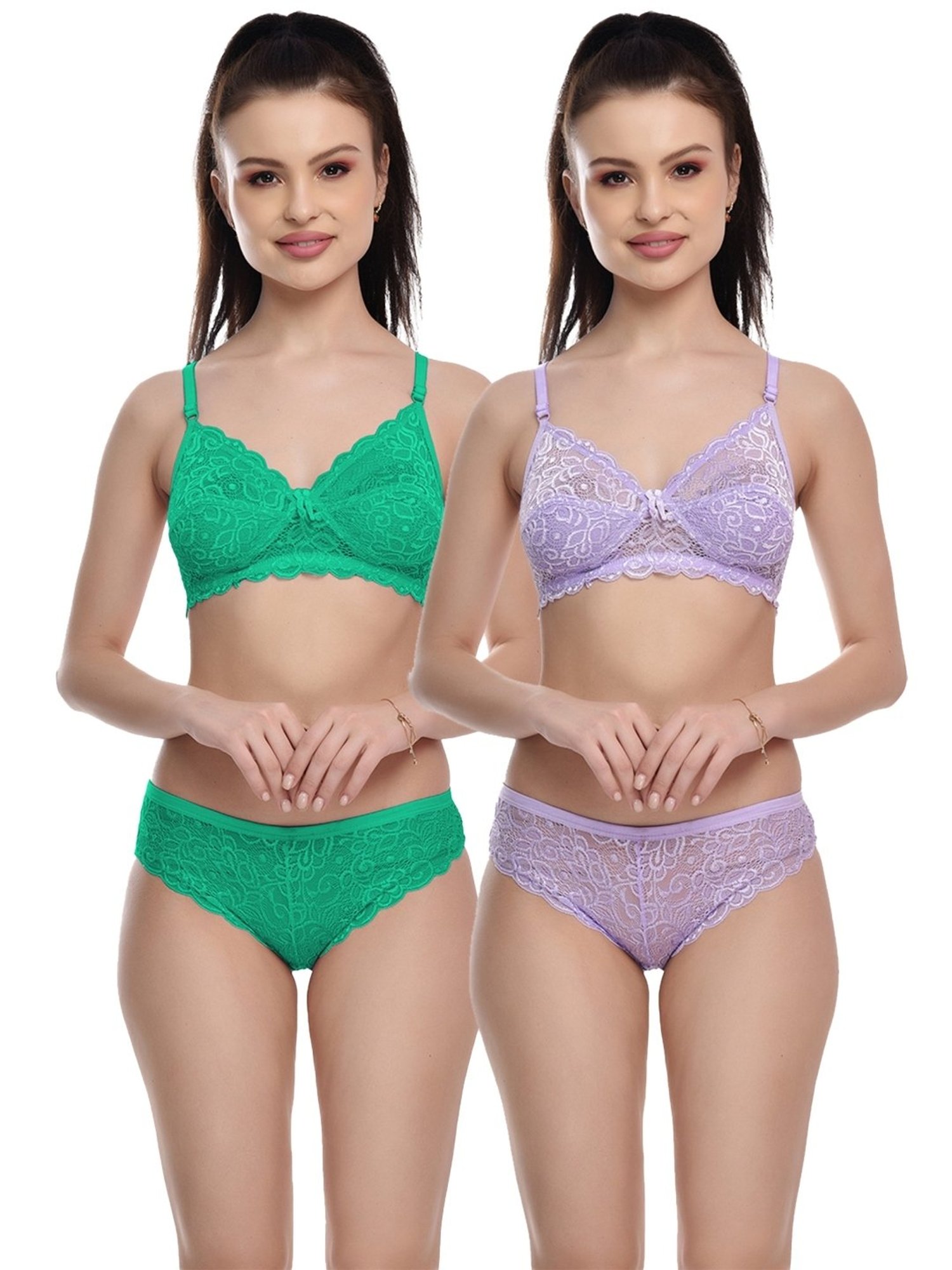 mod & shy Pink Self Pattern Lingerie Set