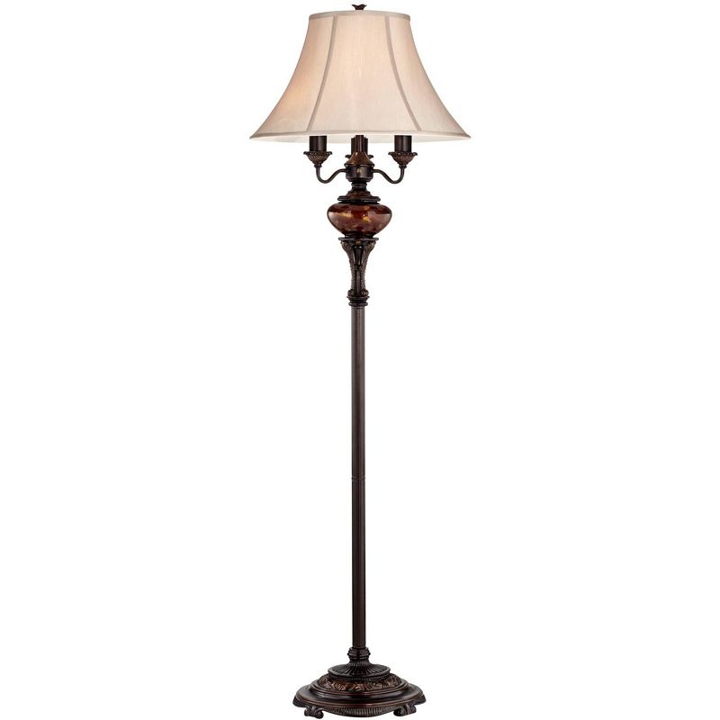 Barnes and Ivy Traditional Floor Lamp 4-Light Lush Bronze Tortoise Glass Font Bell Shade for Living Room Reading Bedroom Office