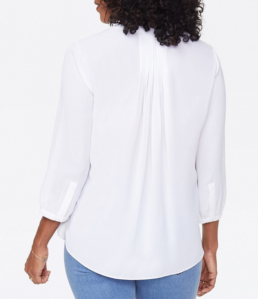 NYDJ Split Round Neck 3/4 Sleeve Pintuck Button Front Blouse