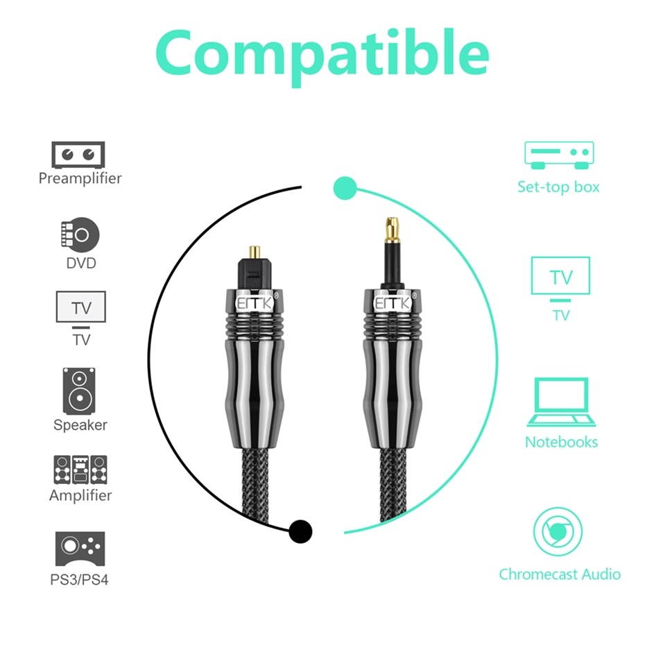 EMK OD6.0mm 3.5mm Digital Sound Toslink to Mini Toslink Digital Optical Audio Cable, Length:1m