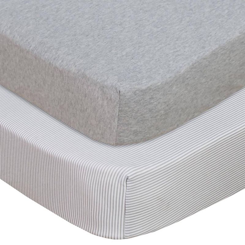 Living Textiles Baby Fitted Sheet + Gray Heathered Stripes Gray Marl - 2pk