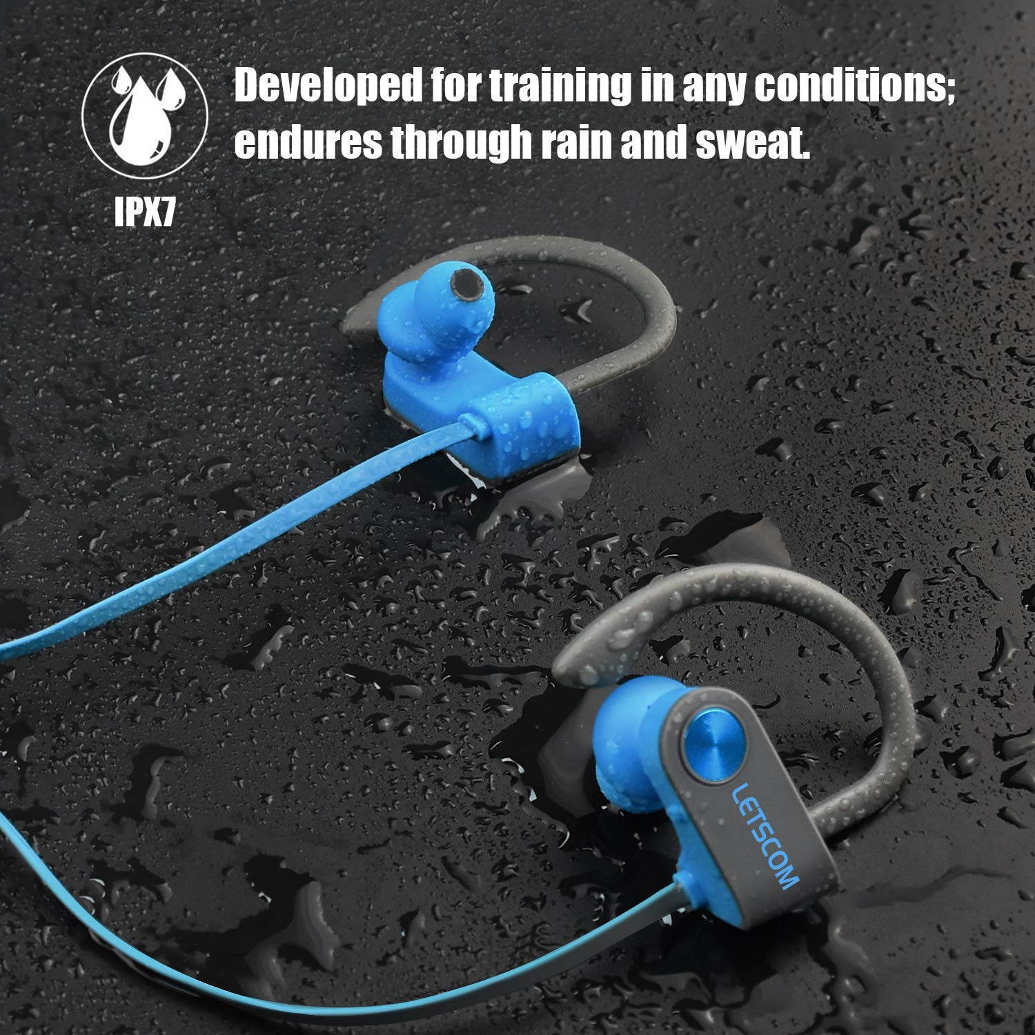 Bluetooth Headphones IPX7 Waterproof, Wireless Sport Earphones, HiFi Bass Stereo Sweatproof Earbuds w/Mic, Noise Cancelling Headset for Workout, Running, Gym, 8 Hours Play Time