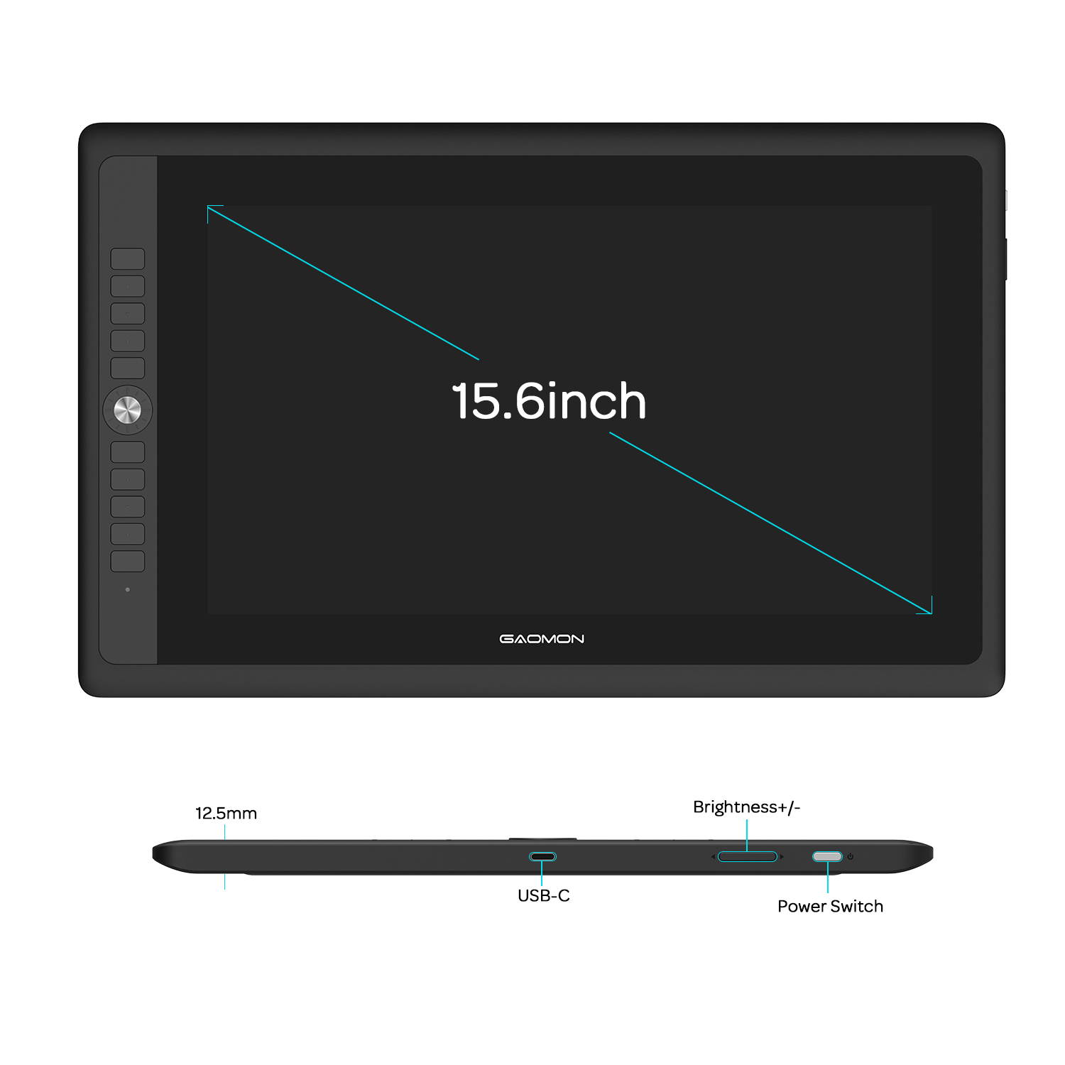 GAOMON 15.6 Inch Full-Laminated 88% NTSC Pen Display with 9 Express Keys and 8192 Passive Tilt-Support Pen - PD156 Pro Drawing Monitor