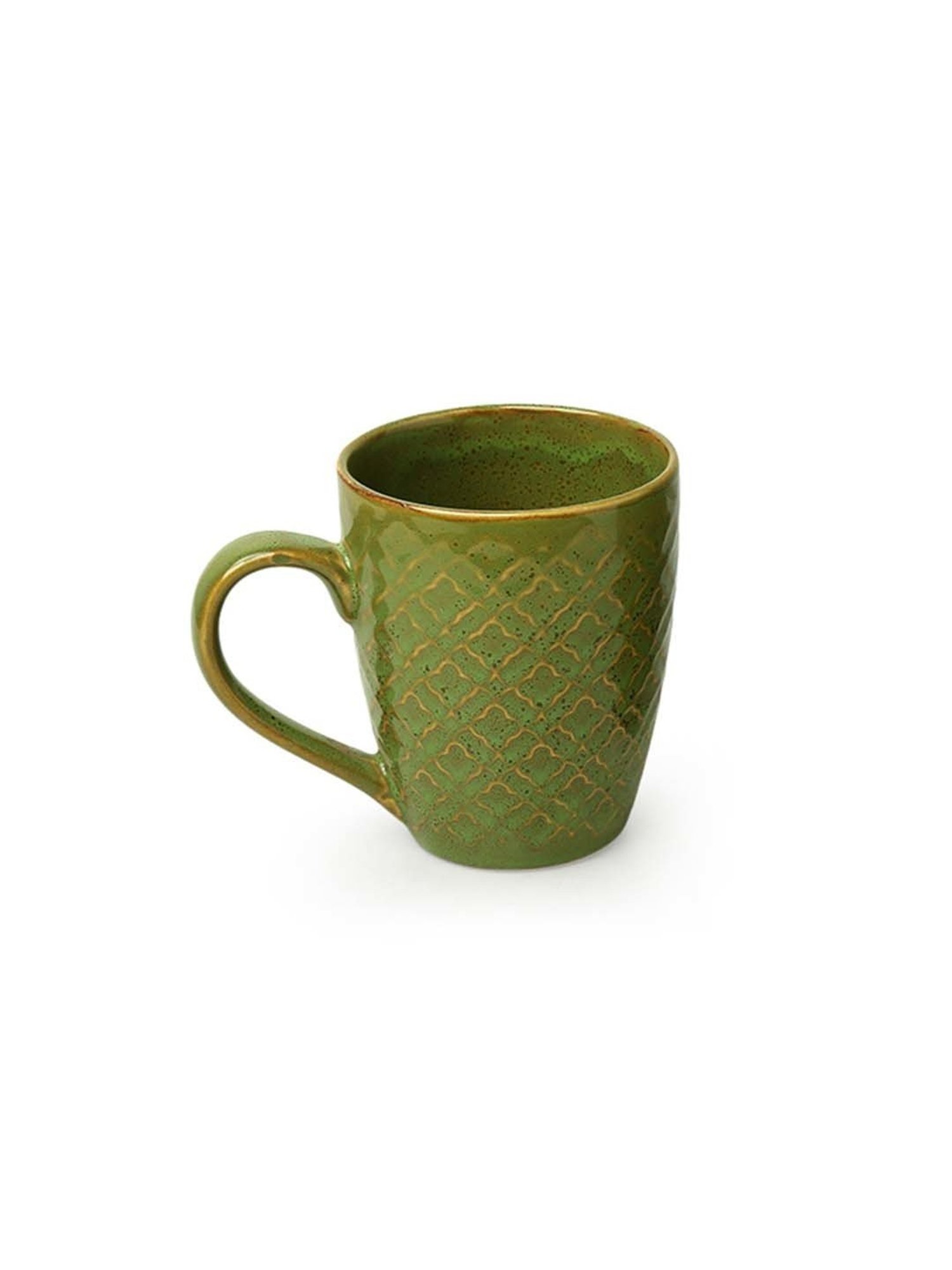 ExclusiveLane 'Moroccan Pistachio' Hand Glazed & Embossed Coffee Mug In Ceramic (300 ML, )