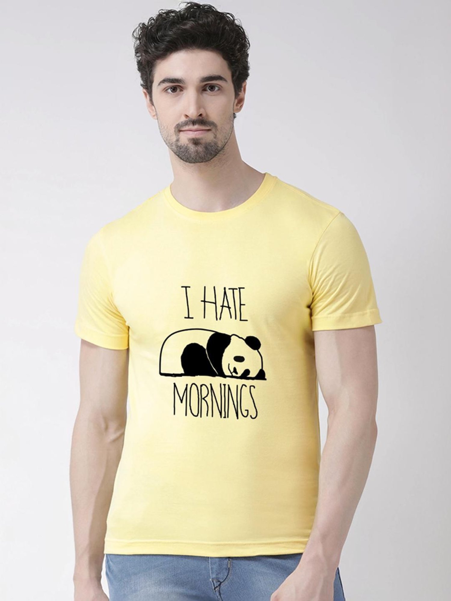 Friskers Yellow Cotton Slim Fit Printed T-Shirt