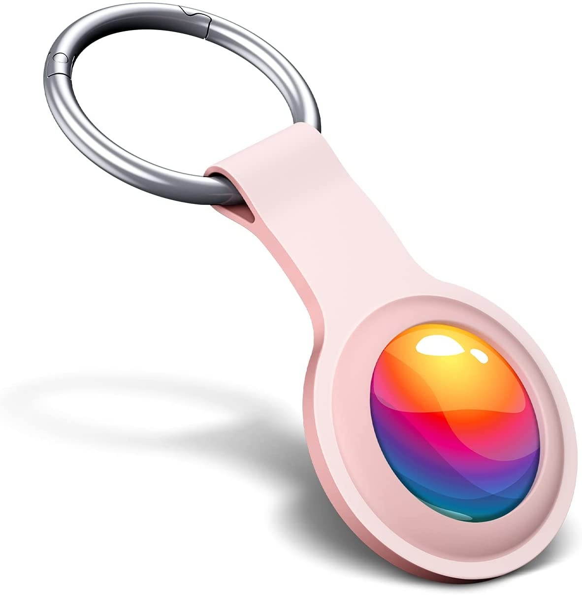 BENKS Protective Silicone Case Compatible with Airtag Case Finder 2021, [Keeps Signal Strong], with Carabiner Portable Protector Cover Applied to Keys, Backpacks, Headset, Pet Collar Pink