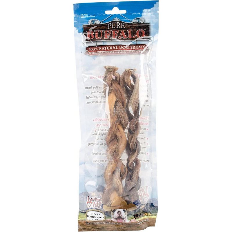 Loving Pets 9 Inch Pure Buffalo Braided Bully Sticks (2 Pack)
