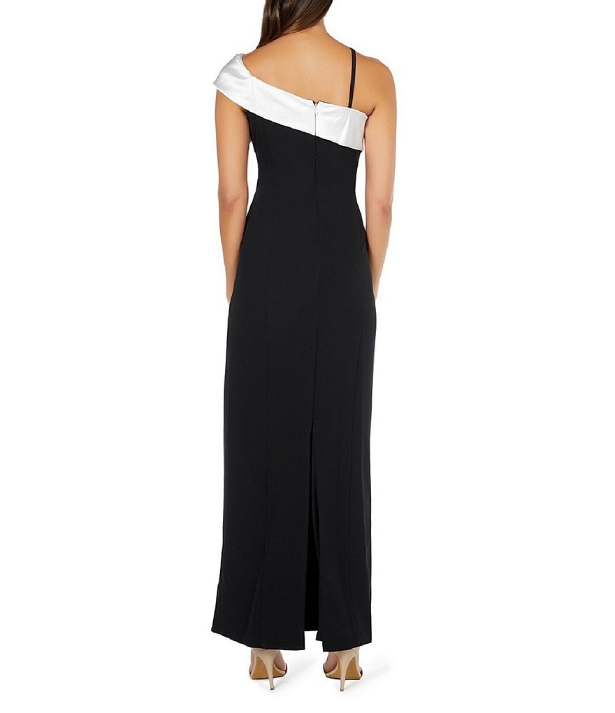 Marina Cap Sleeve Off-the-Shoulder Stretch Crepe Bow Gown